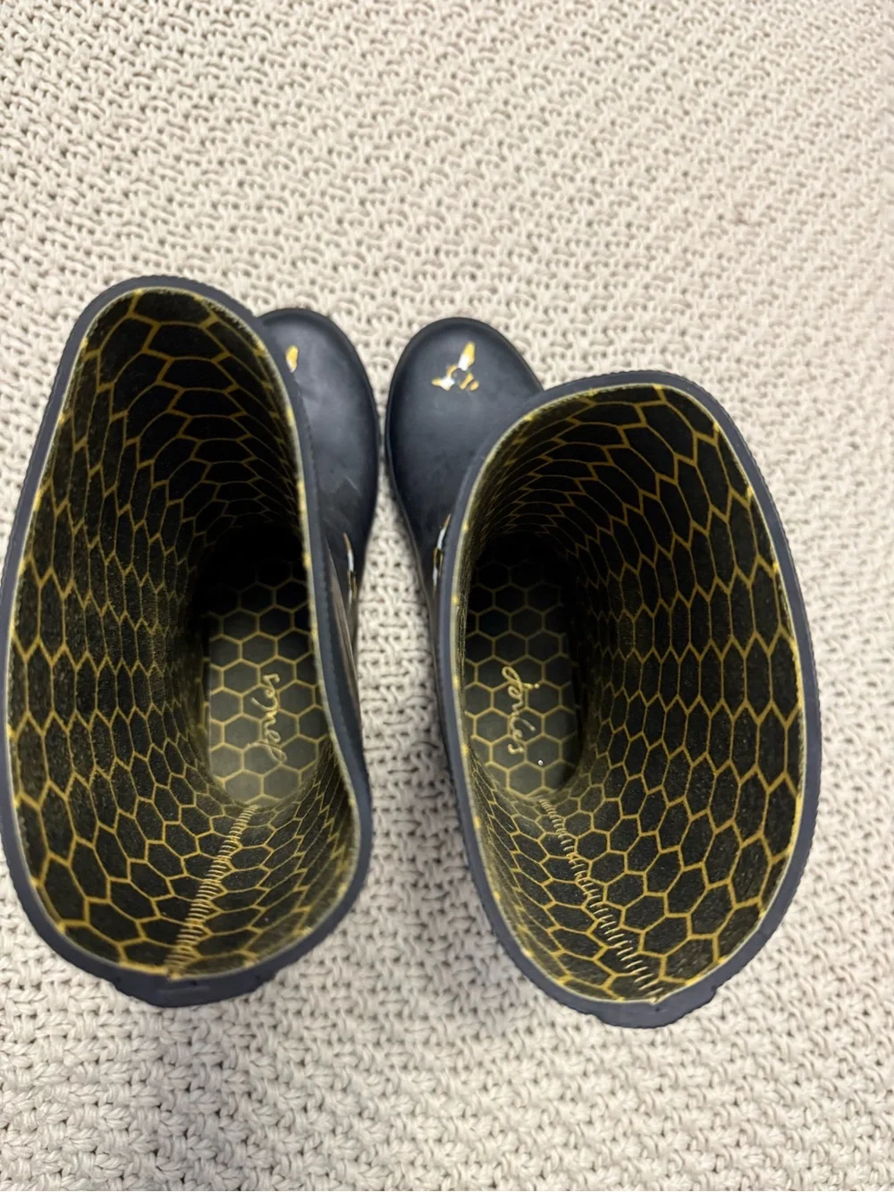 Joules Black Rain Boots with Yellow Bee Print - Size 6